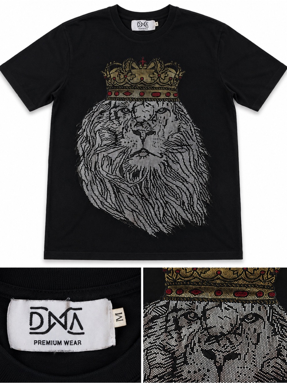 Black Short Sleeve Lion Crown Graphic Tee